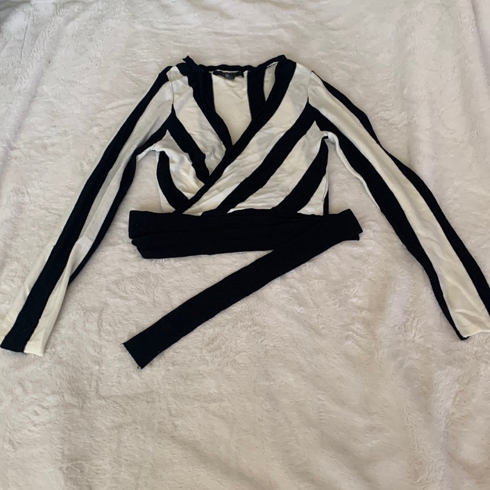 Black and white striped wrap shirt